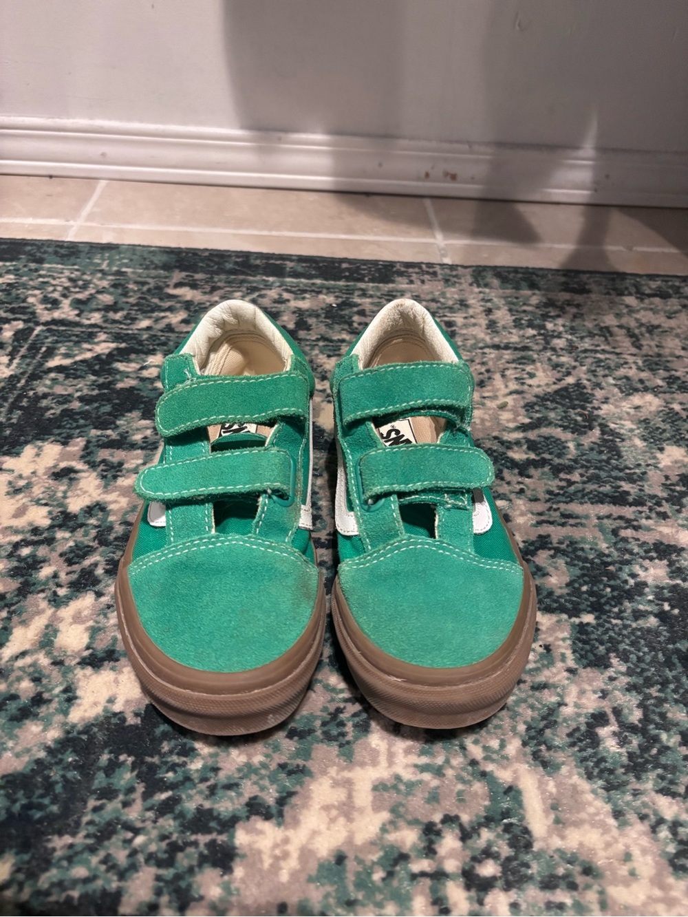Vans Kids Green Velcro Suede Sneakers